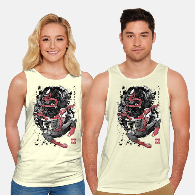 The Spider And The Symbiote Sumi-e-Unisex-Basic-Tank-DrMonekers