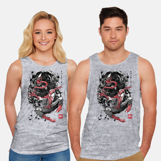 The Spider And The Symbiote Sumi-e-Unisex-Basic-Tank-DrMonekers