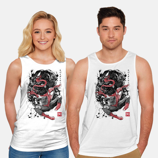 The Spider And The Symbiote Sumi-e-Unisex-Basic-Tank-DrMonekers