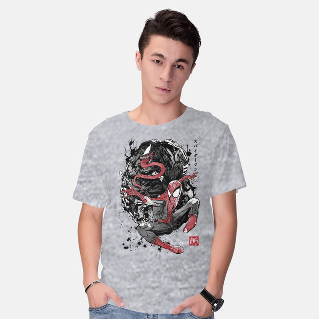 The Spider And The Symbiote Sumi-e-Mens-Basic-Tee-DrMonekers