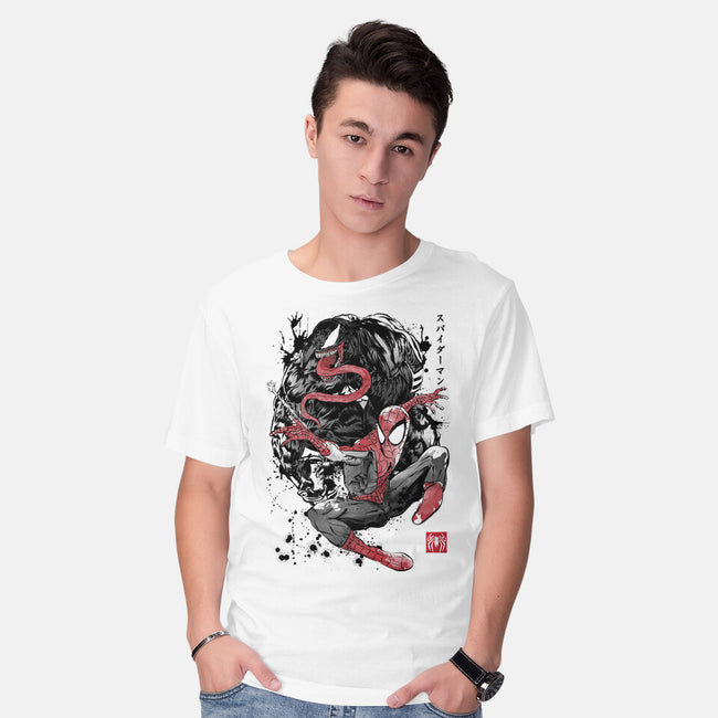 The Spider And The Symbiote Sumi-e-Mens-Basic-Tee-DrMonekers
