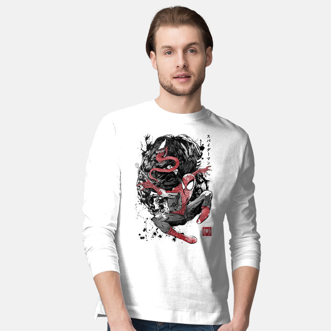 The Spider And The Symbiote Sumi-e-Mens-Long Sleeved-Tee-DrMonekers