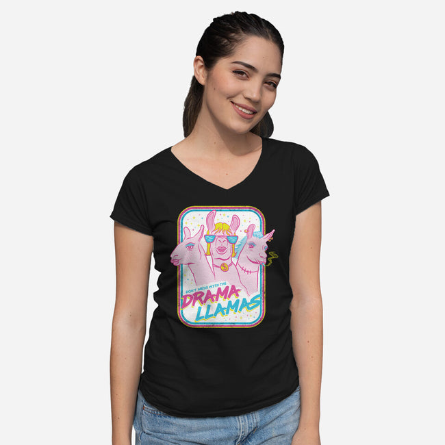 Drama Llamas-Womens-V-Neck-Tee-hbdesign
