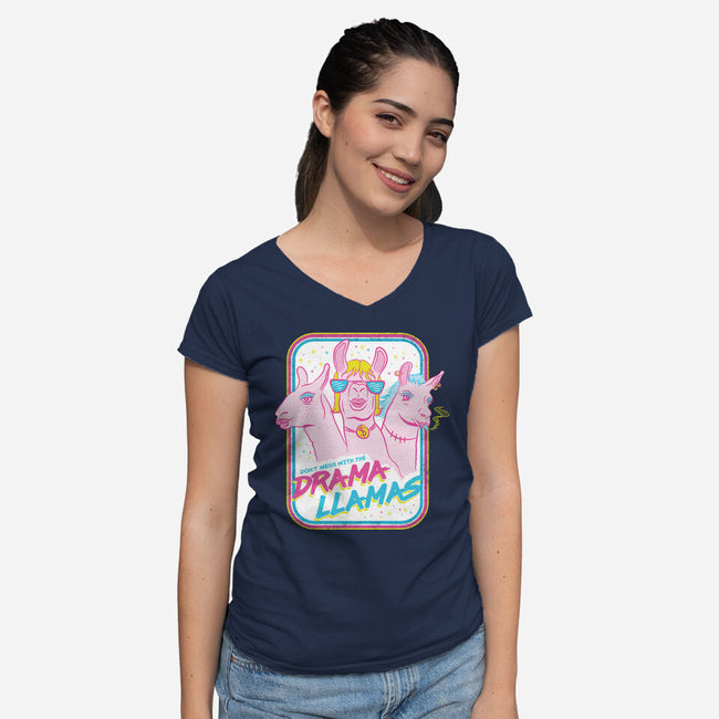 Drama Llamas-Womens-V-Neck-Tee-hbdesign