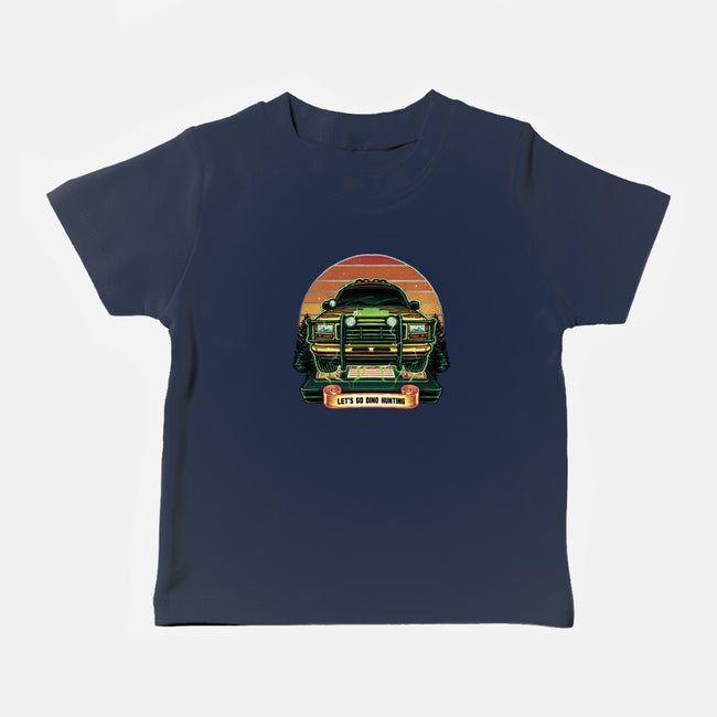 Dino Hunting Sunset-Baby-Basic-Tee-glitchygorilla