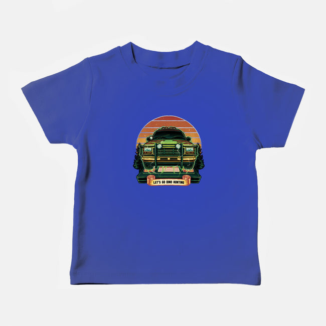 Dino Hunting Sunset-Baby-Basic-Tee-glitchygorilla