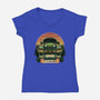 Dino Hunting Sunset-Womens-V-Neck-Tee-glitchygorilla