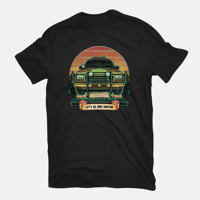 Dino Hunting Sunset-Womens-Basic-Tee-glitchygorilla