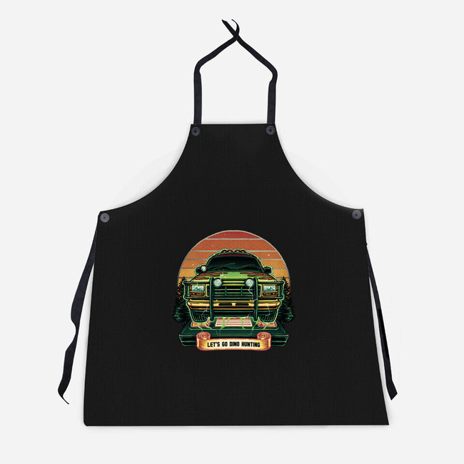 Dino Hunting Sunset-Unisex-Kitchen-Apron-glitchygorilla