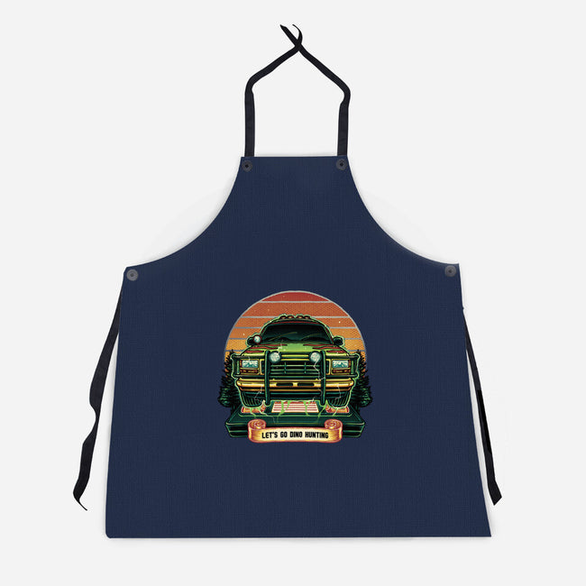 Dino Hunting Sunset-Unisex-Kitchen-Apron-glitchygorilla