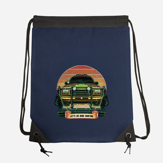 Dino Hunting Sunset-None-Drawstring-Bag-glitchygorilla