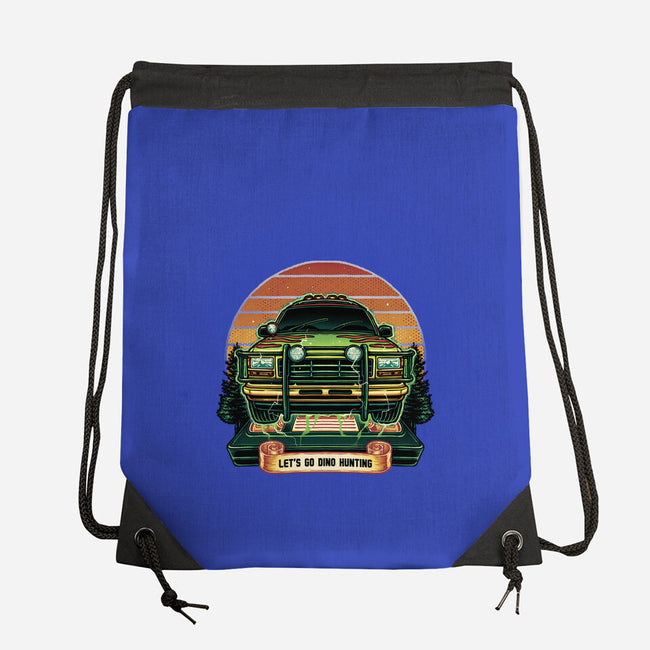 Dino Hunting Sunset-None-Drawstring-Bag-glitchygorilla