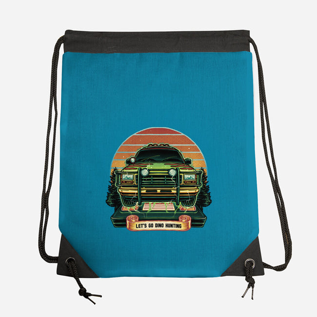 Dino Hunting Sunset-None-Drawstring-Bag-glitchygorilla