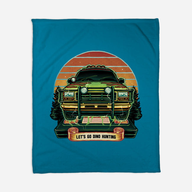 Dino Hunting Sunset-None-Fleece-Blanket-glitchygorilla