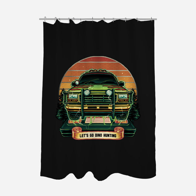 Dino Hunting Sunset-None-Polyester-Shower Curtain-glitchygorilla