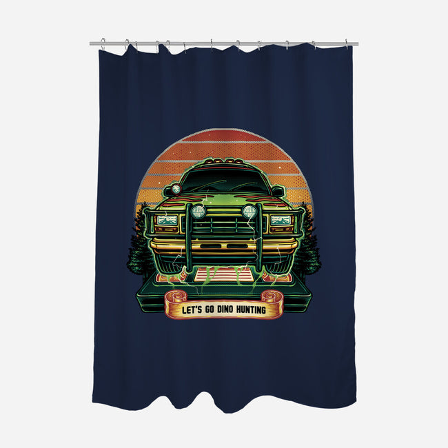 Dino Hunting Sunset-None-Polyester-Shower Curtain-glitchygorilla