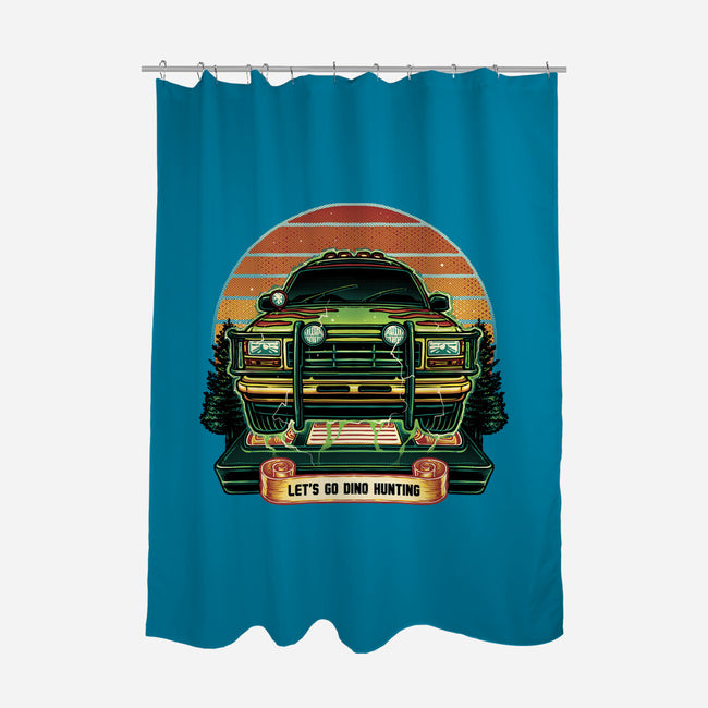 Dino Hunting Sunset-None-Polyester-Shower Curtain-glitchygorilla
