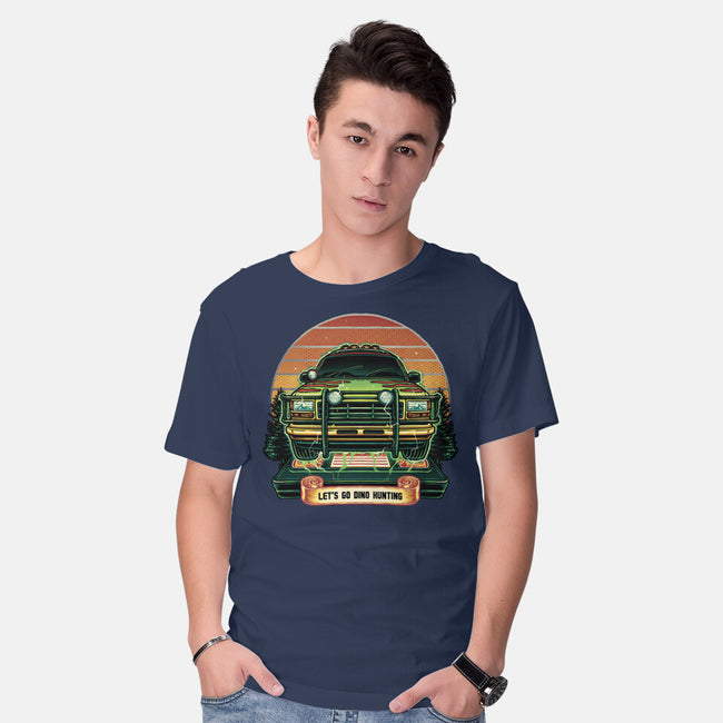 Dino Hunting Sunset-Mens-Basic-Tee-glitchygorilla