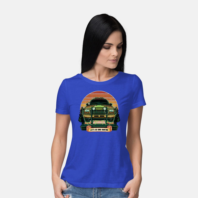 Dino Hunting Sunset-Womens-Basic-Tee-glitchygorilla