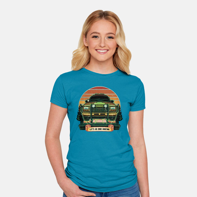 Dino Hunting Sunset-Womens-Fitted-Tee-glitchygorilla