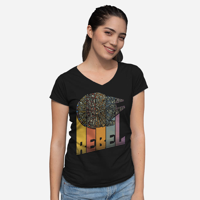 Rainbow Falcon-Womens-V-Neck-Tee-kg07
