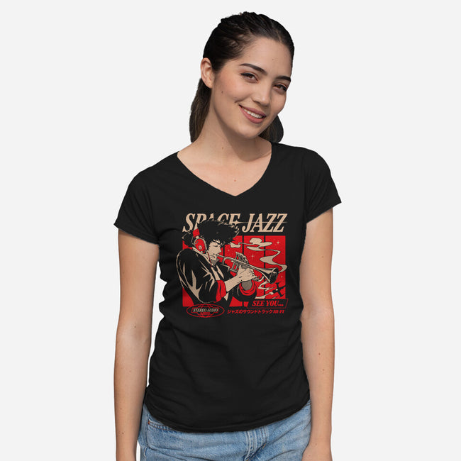 Space Jazz-Womens-V-Neck-Tee-ilustrata