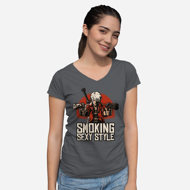 Devil Hunter Western-Womens-V-Neck-Tee-Studio Mootant