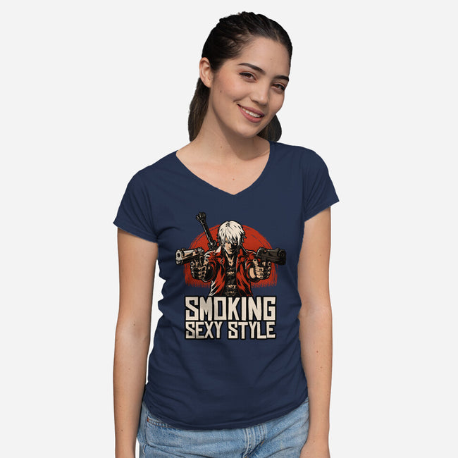 Devil Hunter Western-Womens-V-Neck-Tee-Studio Mootant