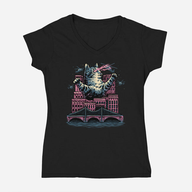 Attack Of The Furry Beast-Womens-V-Neck-Tee-glitchygorilla