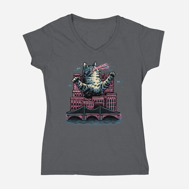 Attack Of The Furry Beast-Womens-V-Neck-Tee-glitchygorilla