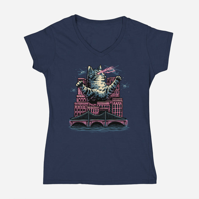 Attack Of The Furry Beast-Womens-V-Neck-Tee-glitchygorilla