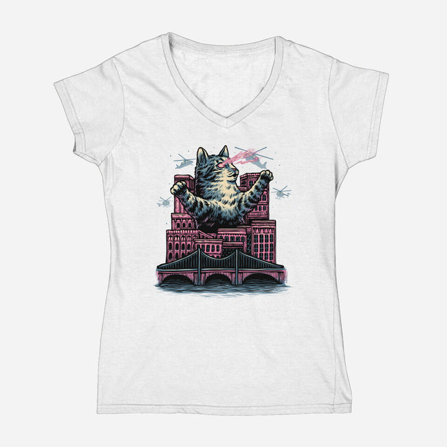 Attack Of The Furry Beast-Womens-V-Neck-Tee-glitchygorilla