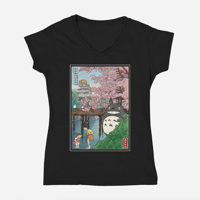 Castles And Cherry Blossoms-Womens-V-Neck-Tee-DrMonekers