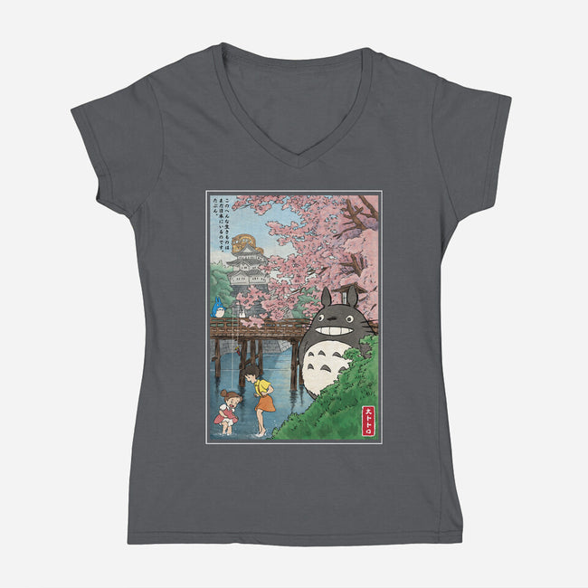 Castles And Cherry Blossoms-Womens-V-Neck-Tee-DrMonekers