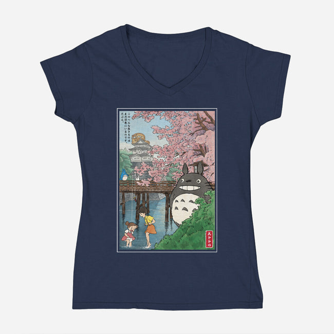 Castles And Cherry Blossoms-Womens-V-Neck-Tee-DrMonekers