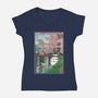Castles And Cherry Blossoms-Womens-V-Neck-Tee-DrMonekers