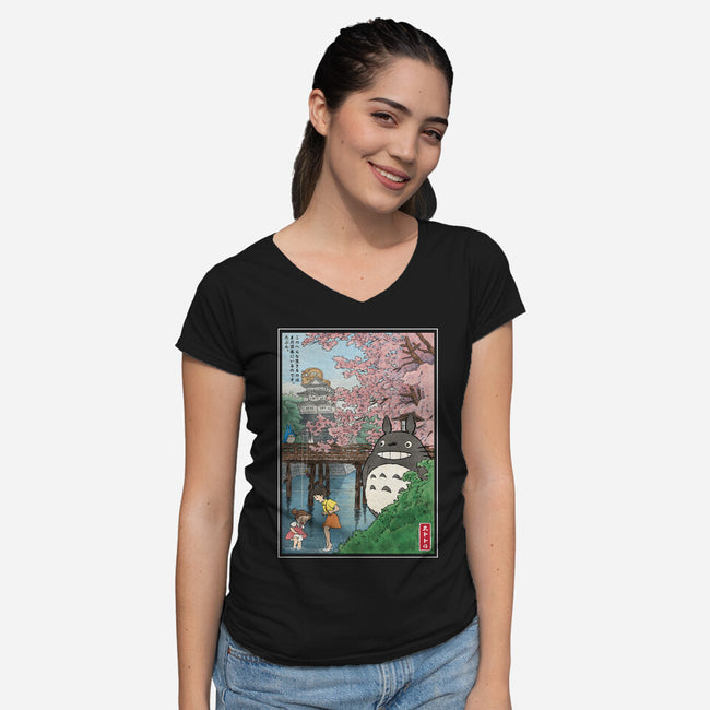 Castles And Cherry Blossoms-Womens-V-Neck-Tee-DrMonekers