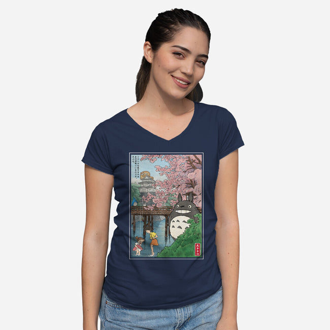 Castles And Cherry Blossoms-Womens-V-Neck-Tee-DrMonekers