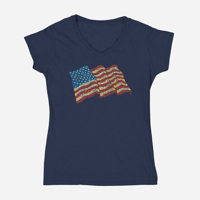 American Flag Freedom Impressionist-Womens-V-Neck-Tee-tobefonseca