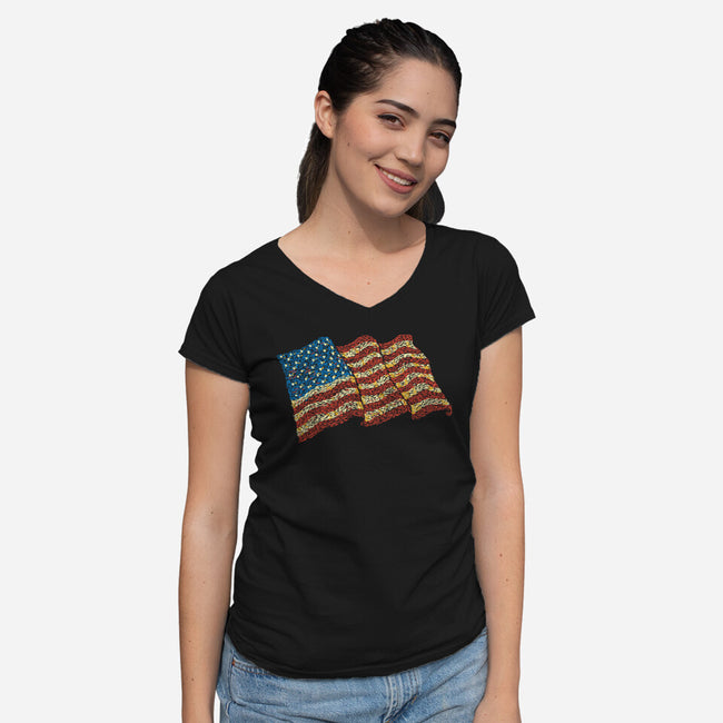 American Flag Freedom Impressionist-Womens-V-Neck-Tee-tobefonseca
