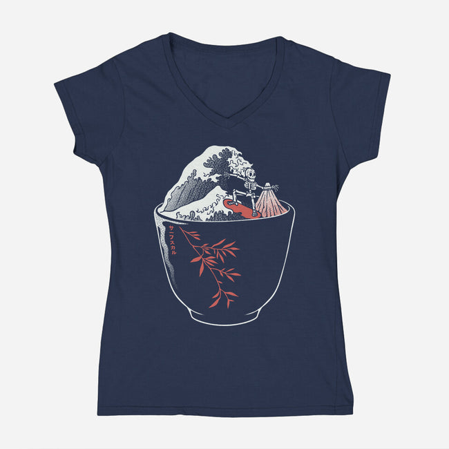 Kanagawa Coffee Cup Surfing-Womens-V-Neck-Tee-tobefonseca