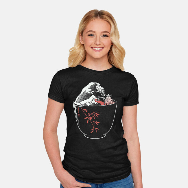 Kanagawa Coffee Cup Surfing-Womens-Fitted-Tee-tobefonseca