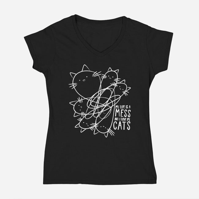 Cat Doodle Lines-Womens-V-Neck-Tee-tobefonseca