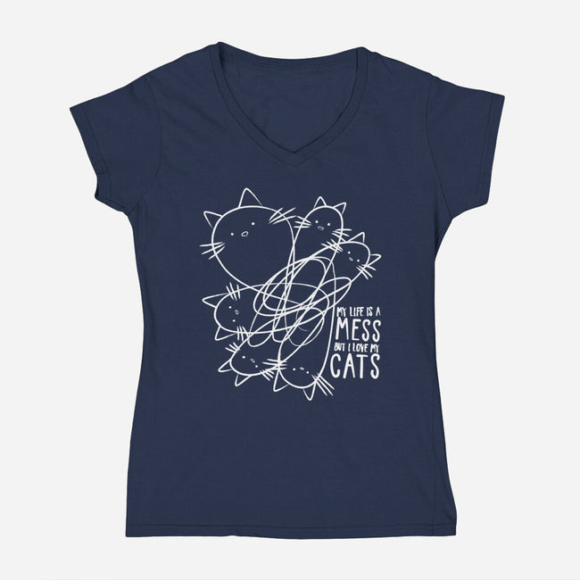 Cat Doodle Lines-Womens-V-Neck-Tee-tobefonseca