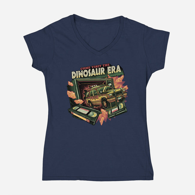 The Dinosaur Era-Womens-V-Neck-Tee-glitchygorilla