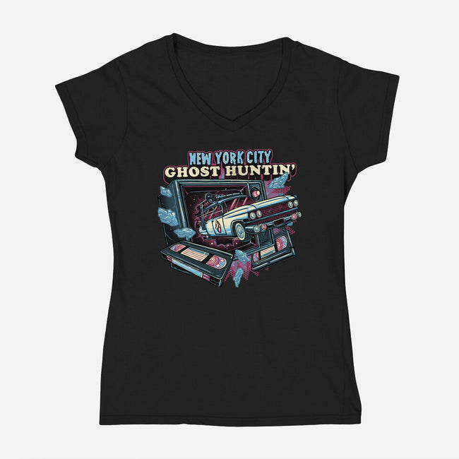 NYC Ghost Hunting-Womens-V-Neck-Tee-glitchygorilla
