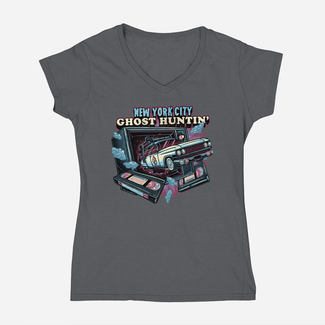 NYC Ghost Hunting-Womens-V-Neck-Tee-glitchygorilla