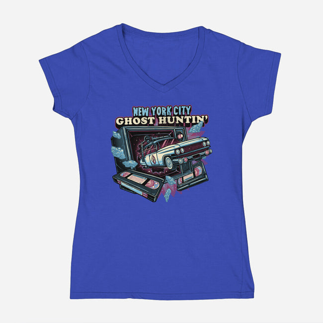 NYC Ghost Hunting-Womens-V-Neck-Tee-glitchygorilla