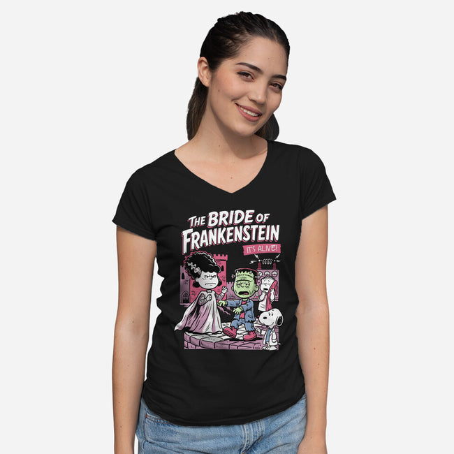 Tiny Monsters-Womens-V-Neck-Tee-P1yu5h