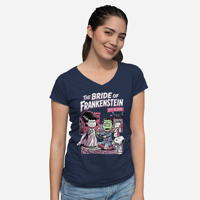 Tiny Monsters-Womens-V-Neck-Tee-P1yu5h